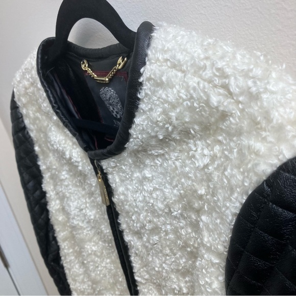Vince Camuto Shearling Faux Leather Jacket in Cream and Black Medium - Picture 5 of 12